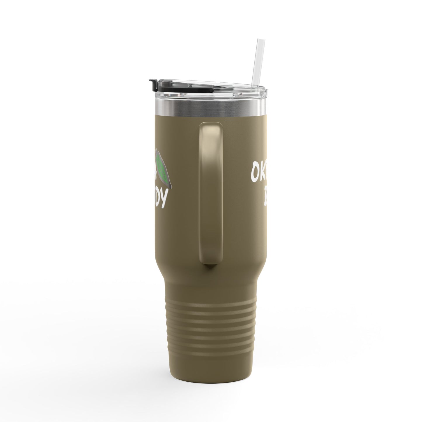 40oz Insulated Travel Mug — 'Okra Body' Stainless Tumbler with Handle & Straw