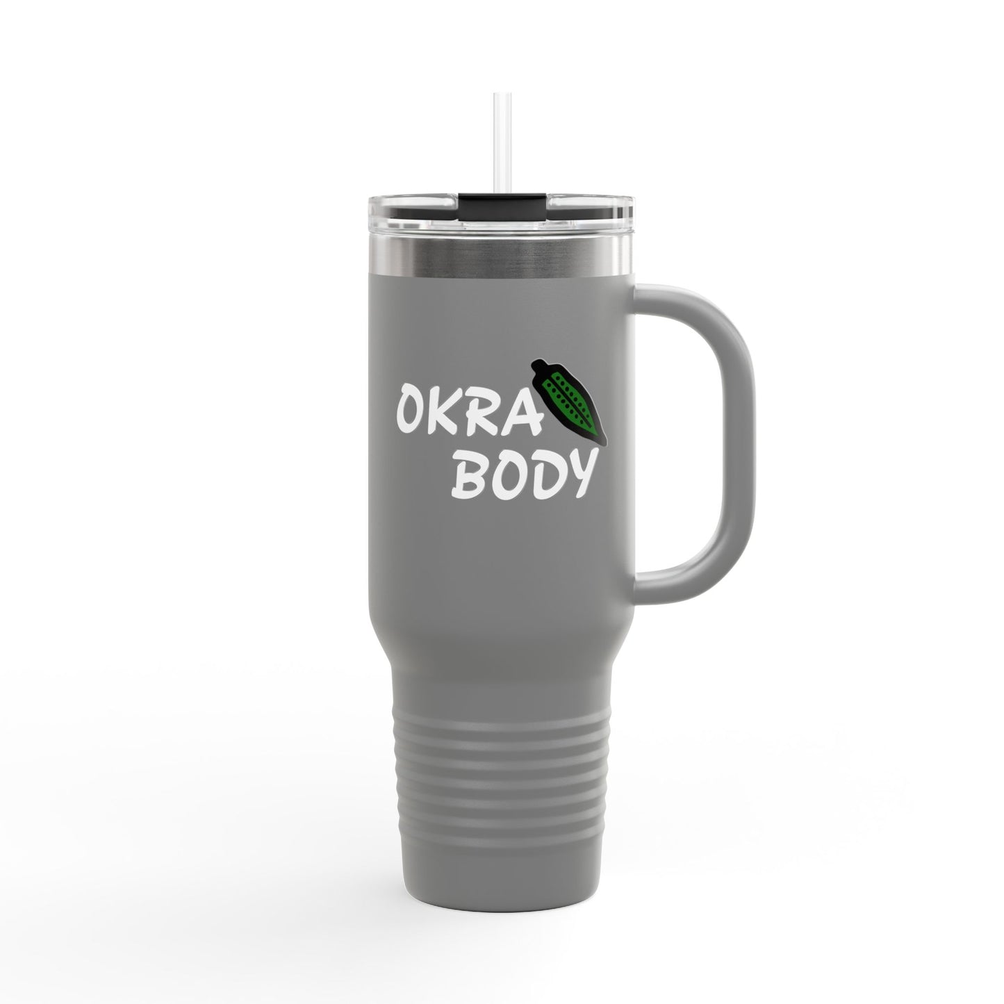 40oz Insulated Travel Mug — 'Okra Body' Stainless Tumbler with Handle & Straw