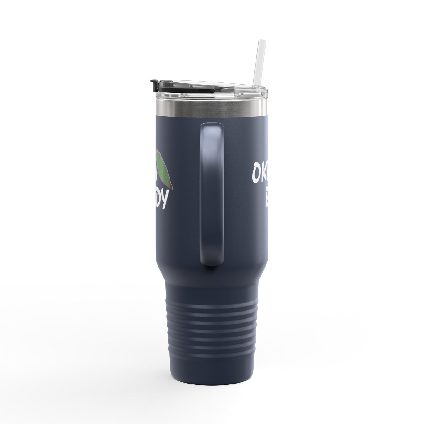 40oz Insulated Travel Mug — 'Okra Body' Stainless Tumbler with Handle & Straw