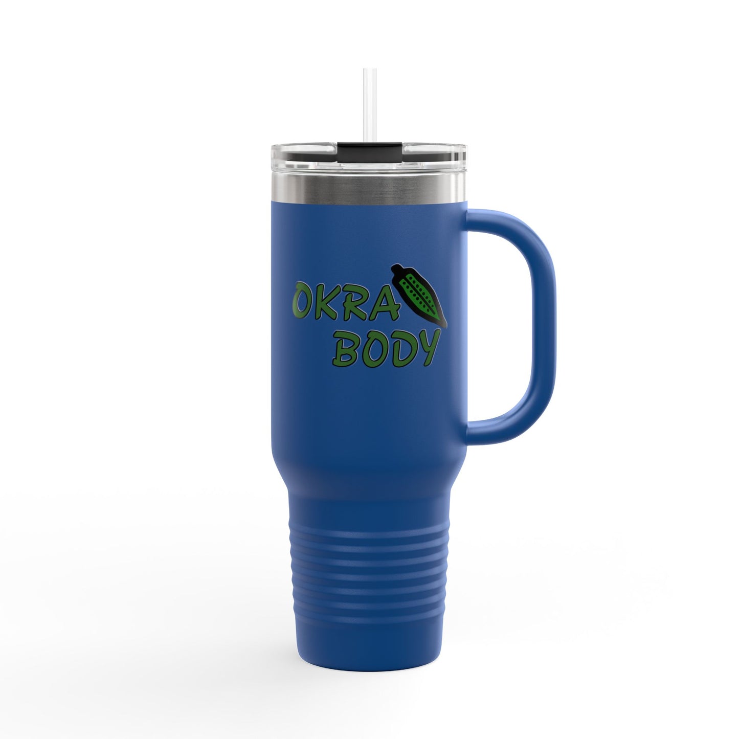 40oz Insulated Travel Mug — 'Okra Body' Stainless Tumbler with Handle & Straw