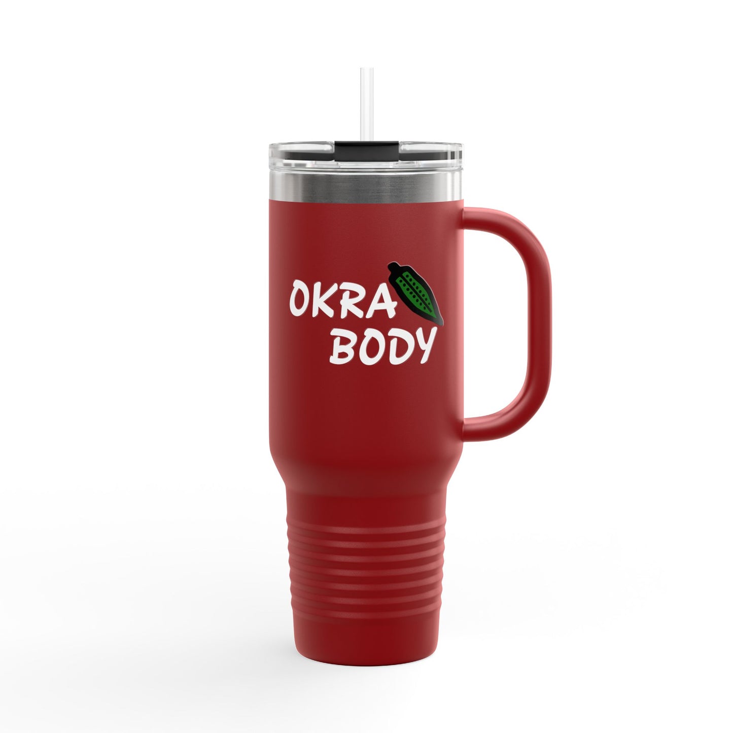 40oz Insulated Travel Mug — 'Okra Body' Stainless Tumbler with Handle & Straw