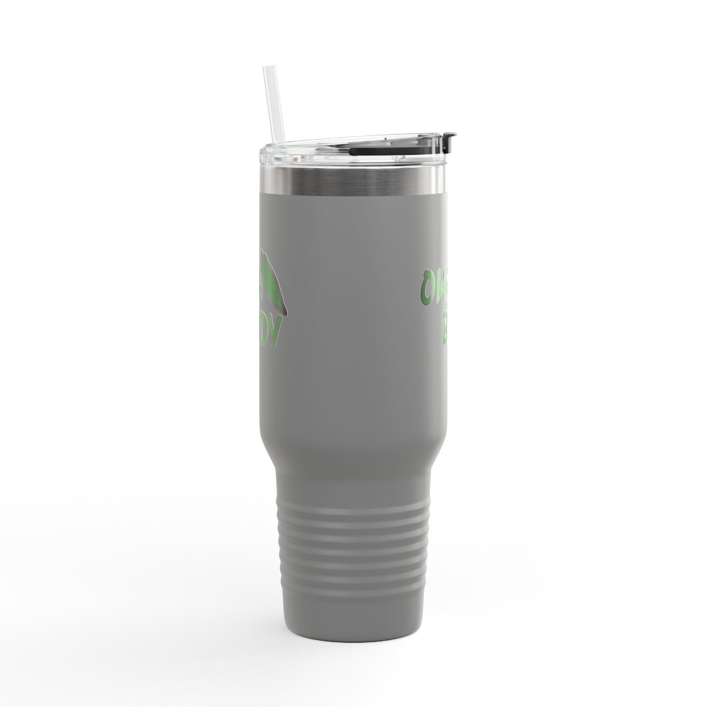 40oz Insulated Travel Mug — 'Okra Body' Stainless Tumbler with Handle & Straw