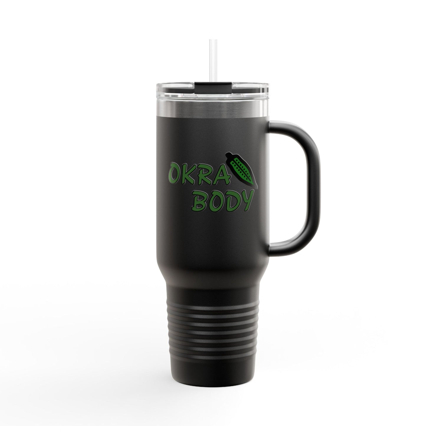 40oz Insulated Travel Mug — 'Okra Body' Stainless Tumbler with Handle & Straw
