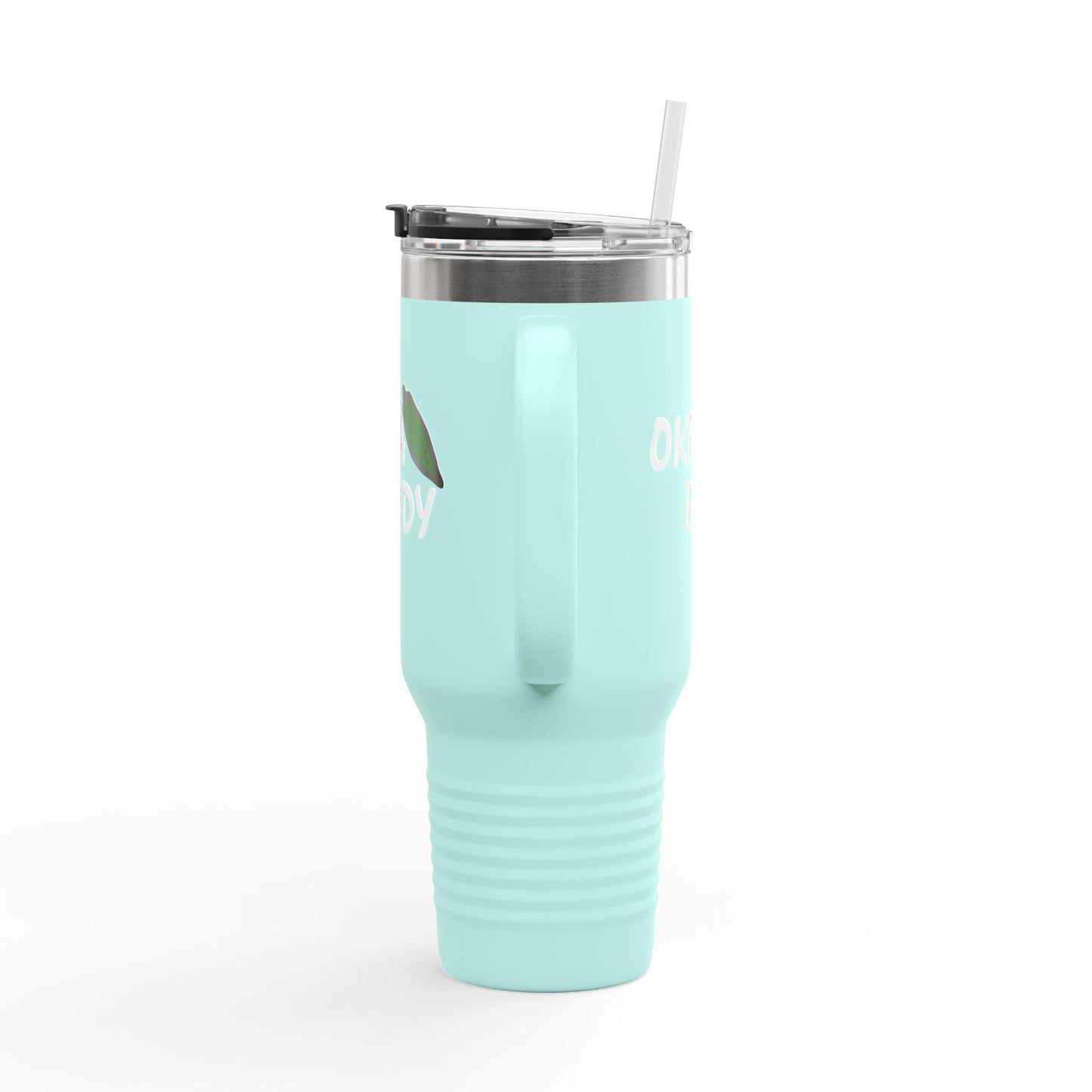40oz Insulated Travel Mug — 'Okra Body' Stainless Tumbler with Handle & Straw