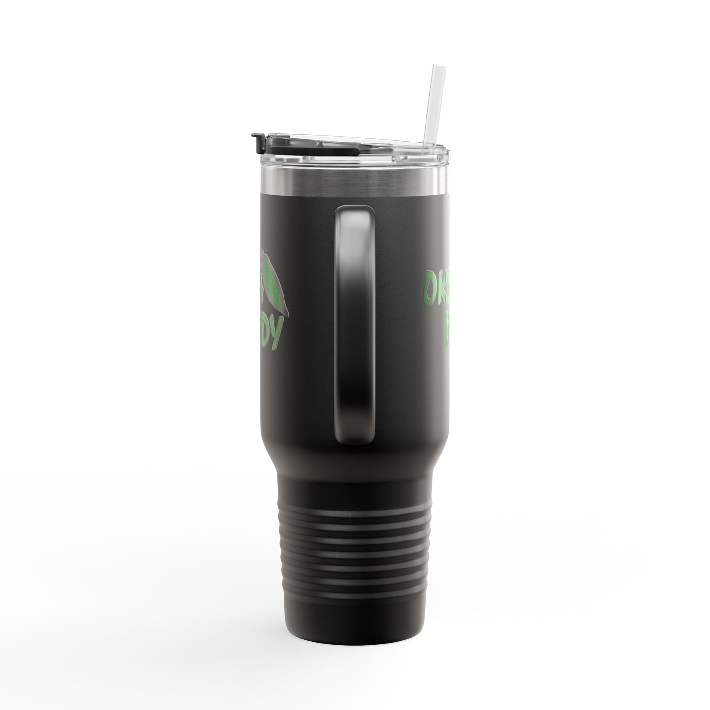 40oz Insulated Travel Mug — 'Okra Body' Stainless Tumbler with Handle & Straw