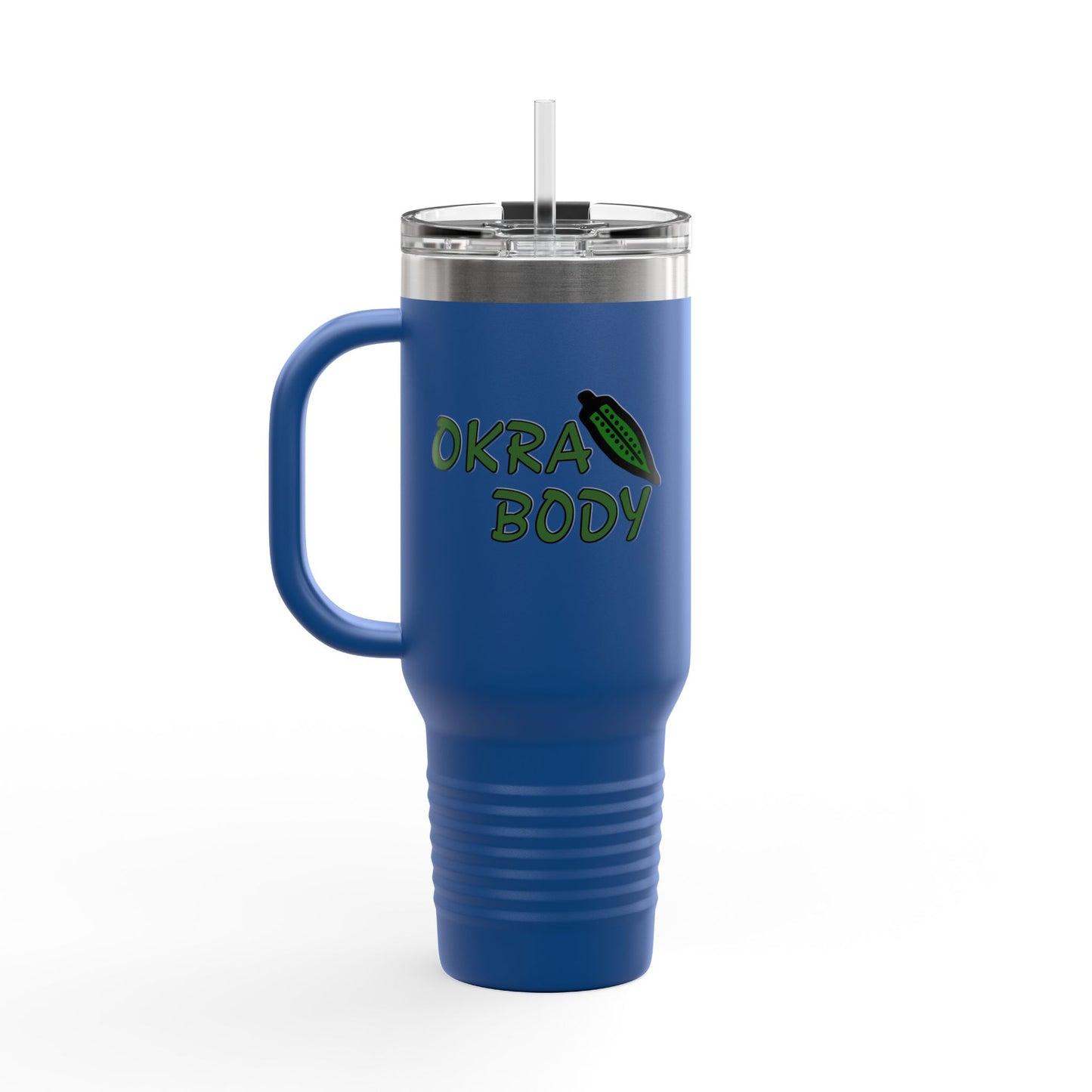 40oz Insulated Travel Mug — 'Okra Body' Stainless Tumbler with Handle & Straw