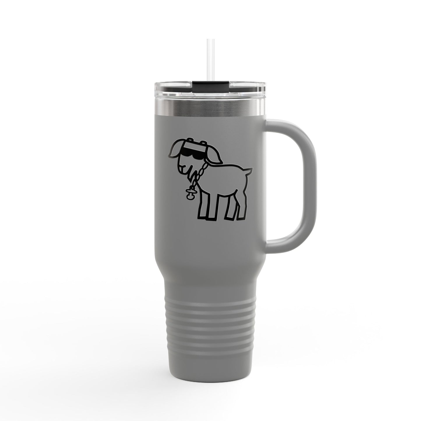 40oz Insulated Travel Mug — Island Kid Mascot Stainless Tumbler with Handle & Straw