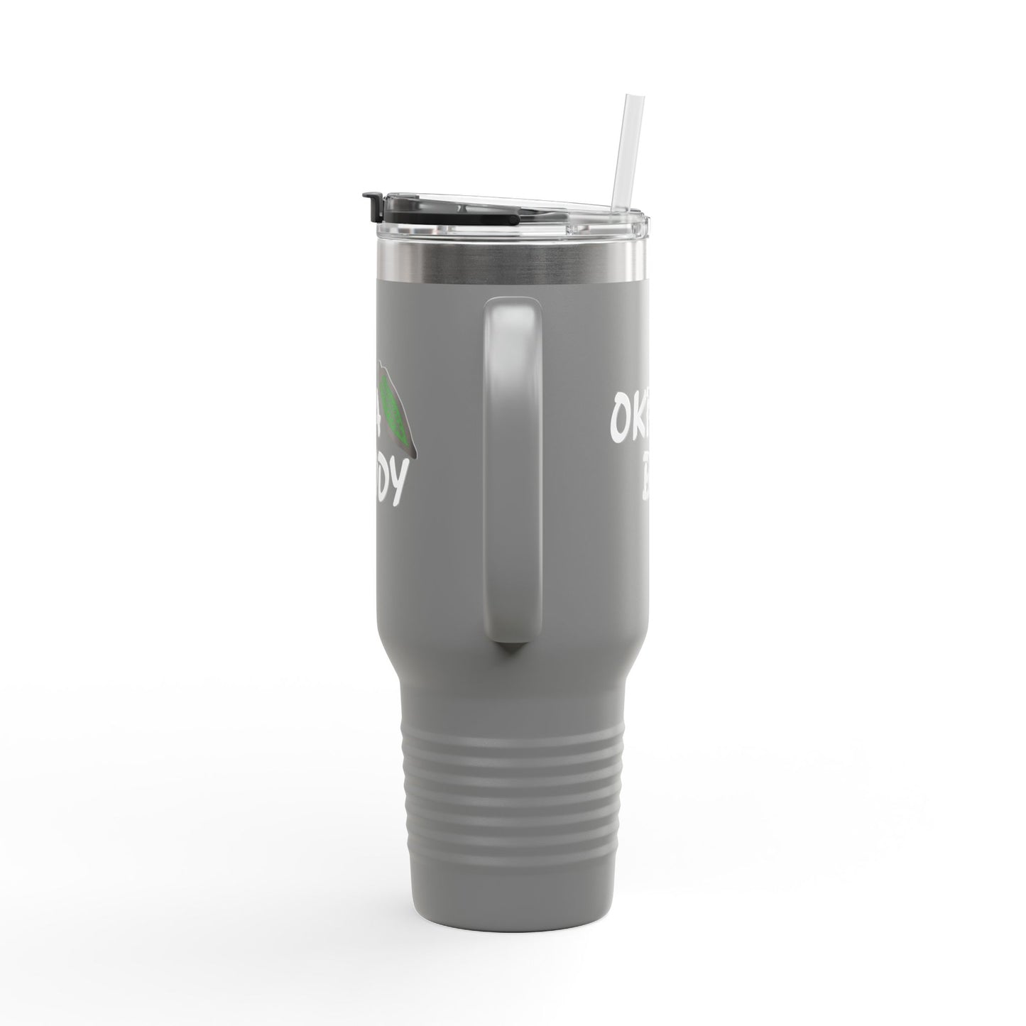 40oz Insulated Travel Mug — 'Okra Body' Stainless Tumbler with Handle & Straw