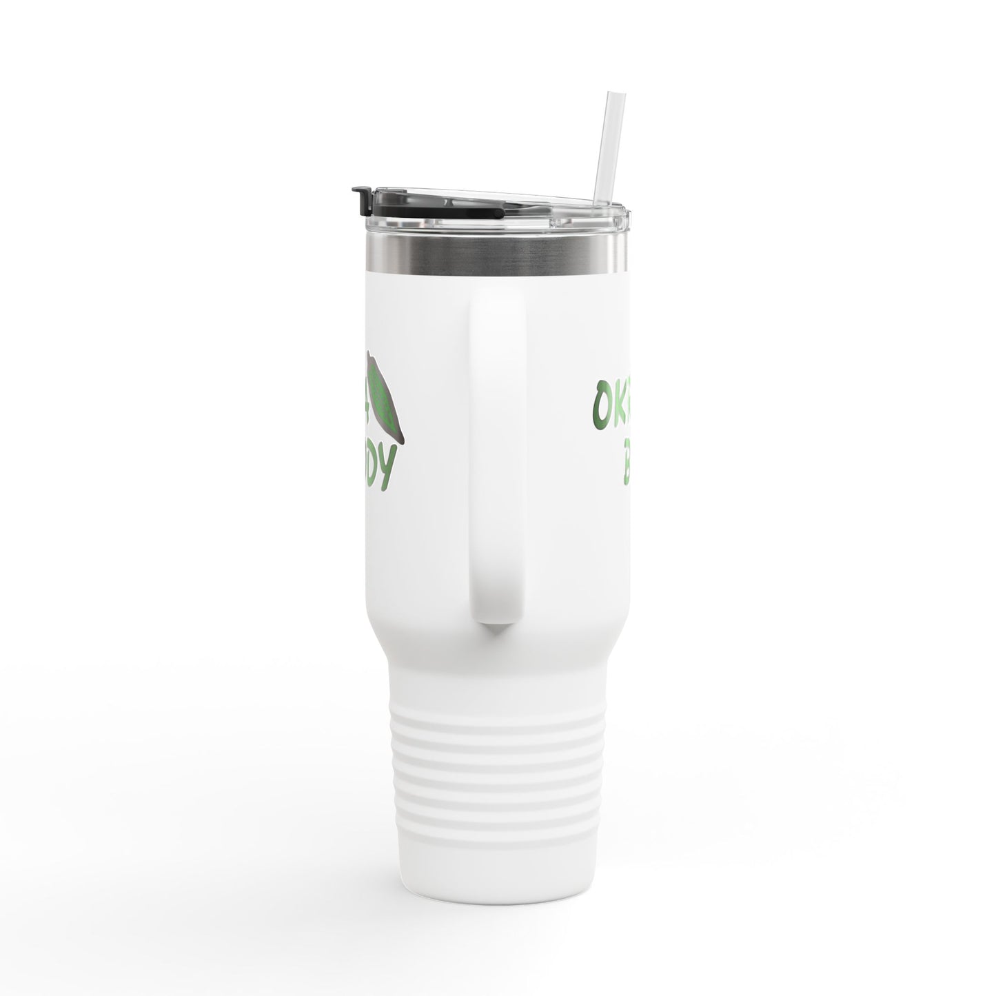 40oz Insulated Travel Mug — 'Okra Body' Stainless Tumbler with Handle & Straw