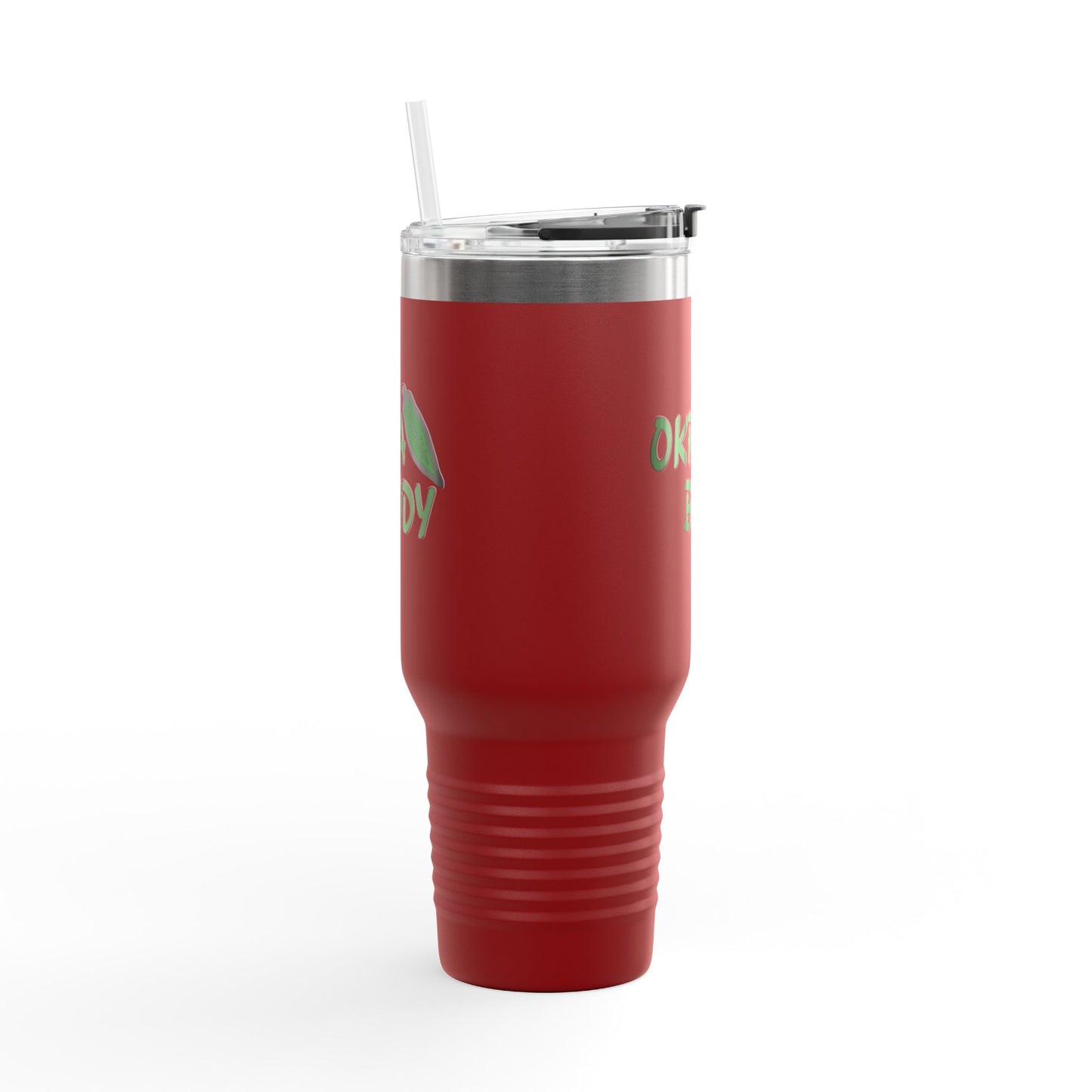40oz Insulated Travel Mug — 'Okra Body' Stainless Tumbler with Handle & Straw
