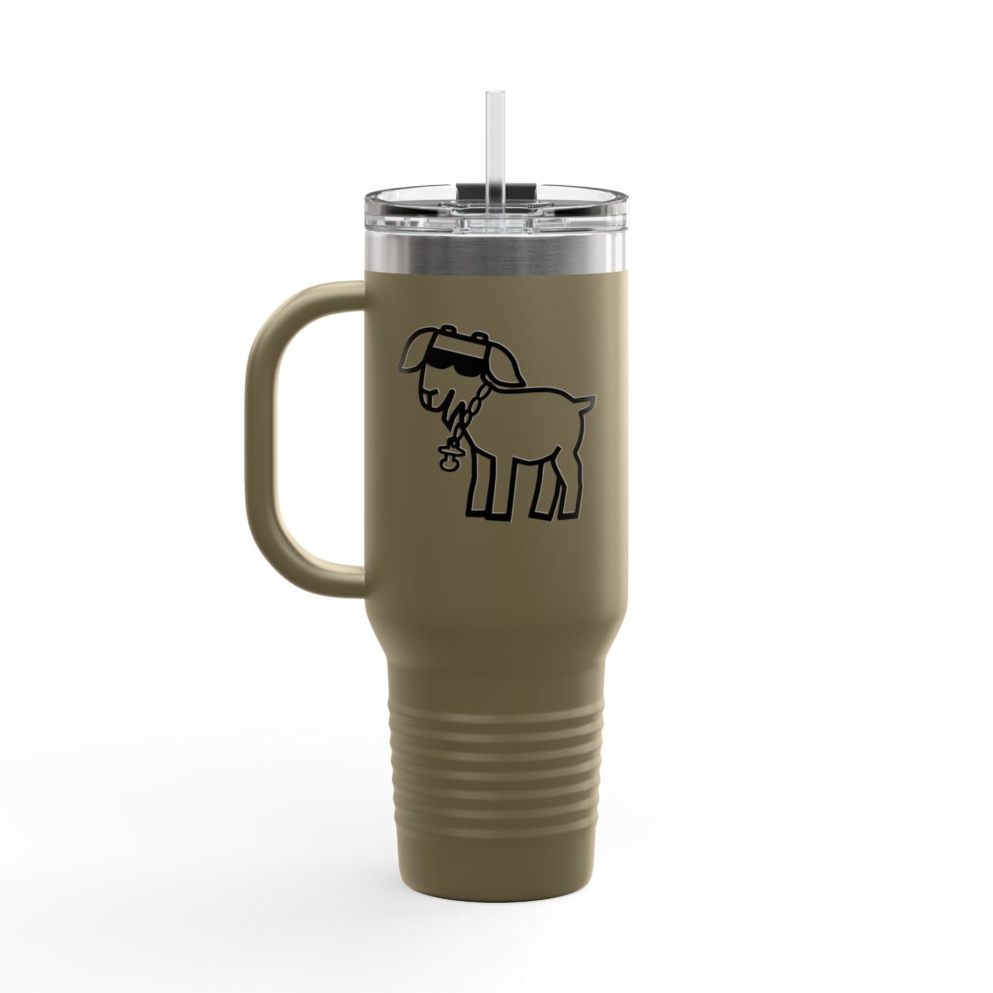 40oz Insulated Travel Mug — Island Kid Mascot Stainless Tumbler with Handle & Straw