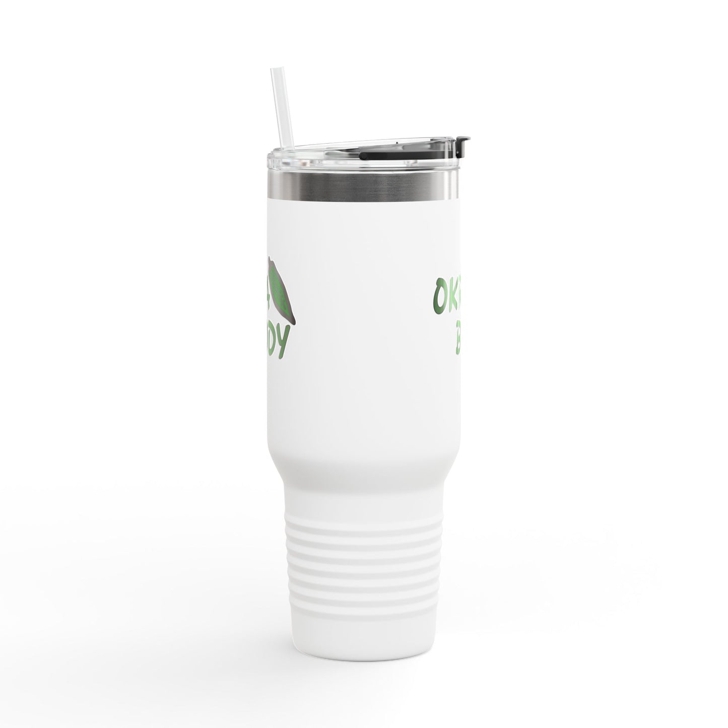 40oz Insulated Travel Mug — 'Okra Body' Stainless Tumbler with Handle & Straw