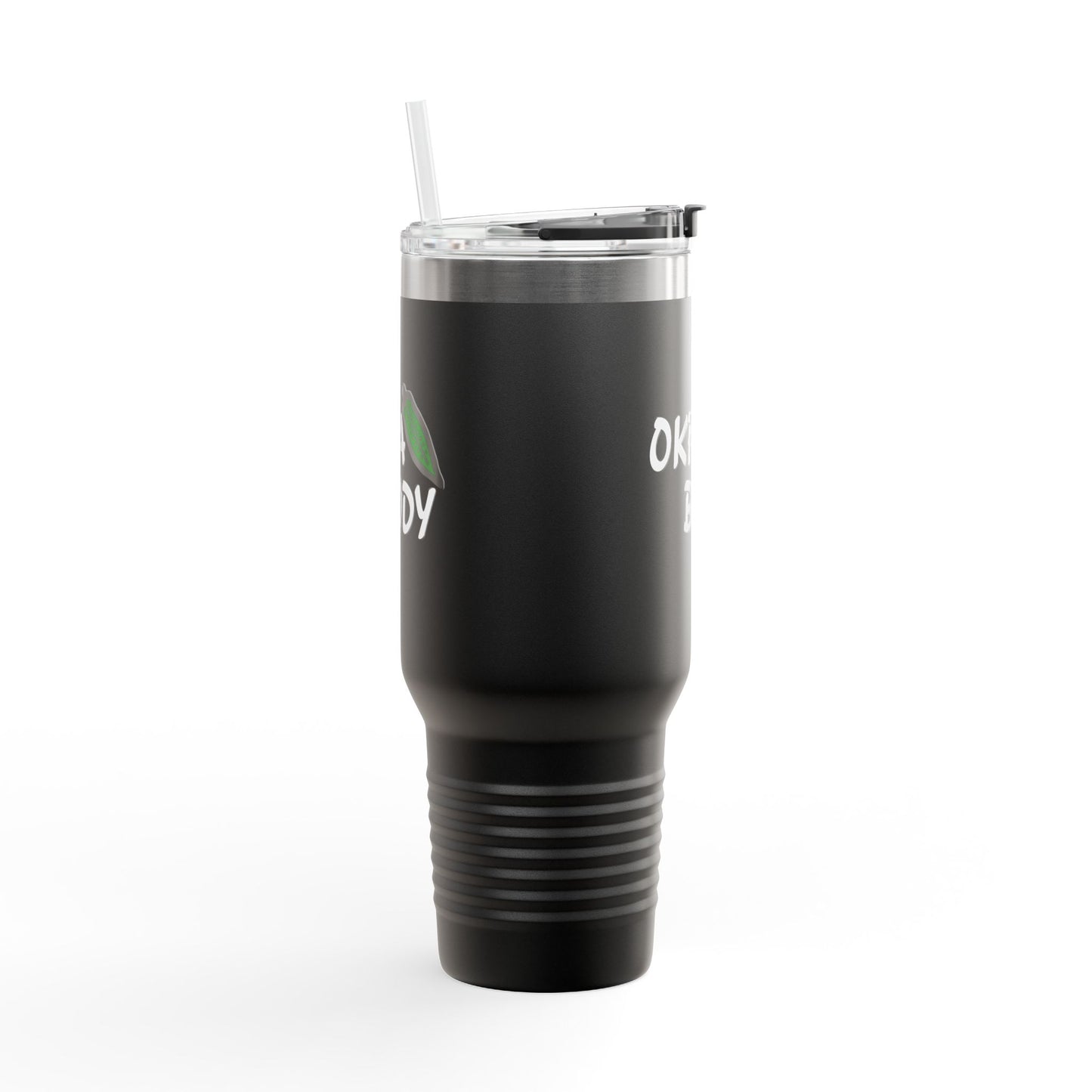 40oz Insulated Travel Mug — 'Okra Body' Stainless Tumbler with Handle & Straw