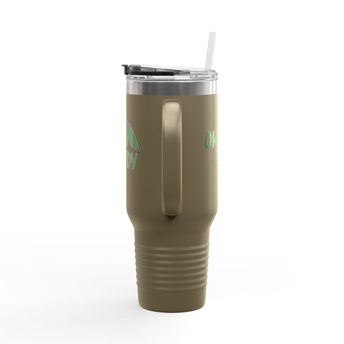 40oz Insulated Travel Mug — 'Okra Body' Stainless Tumbler with Handle & Straw