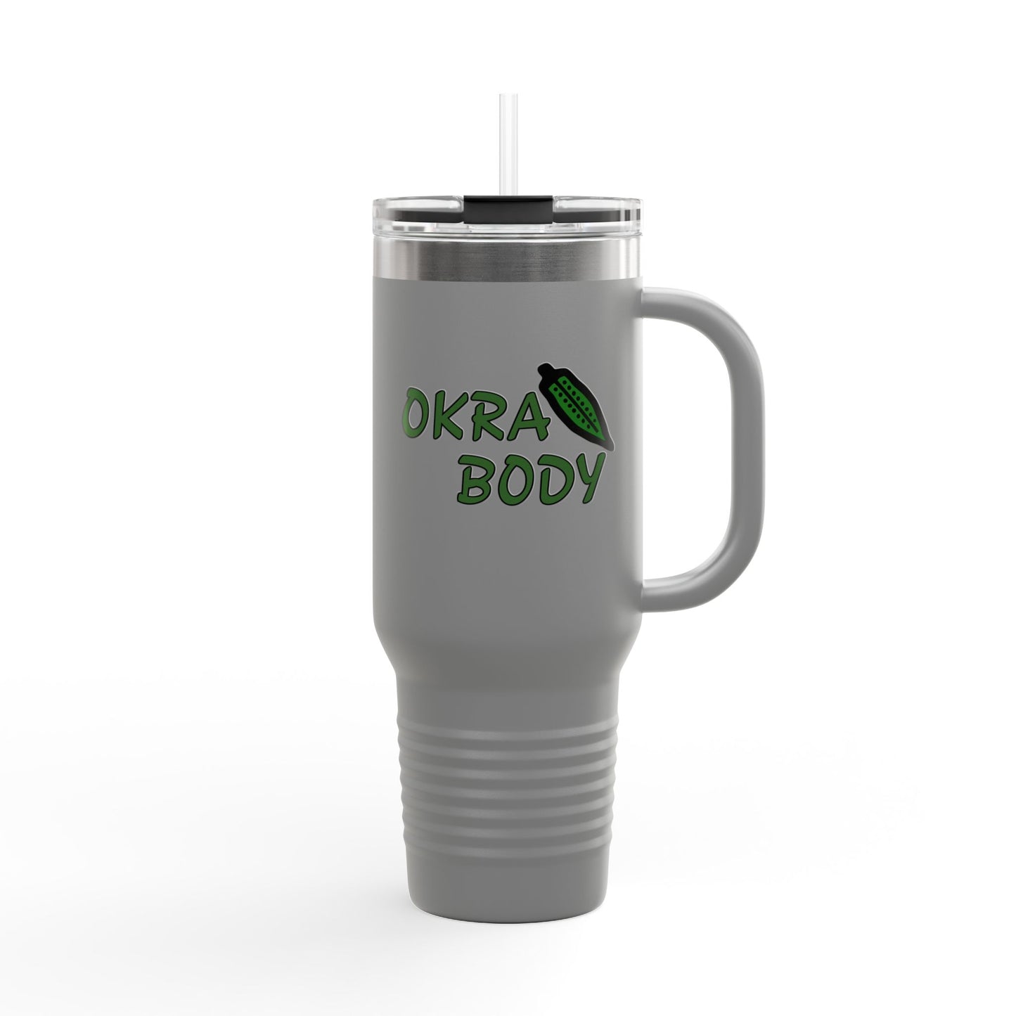 40oz Insulated Travel Mug — 'Okra Body' Stainless Tumbler with Handle & Straw