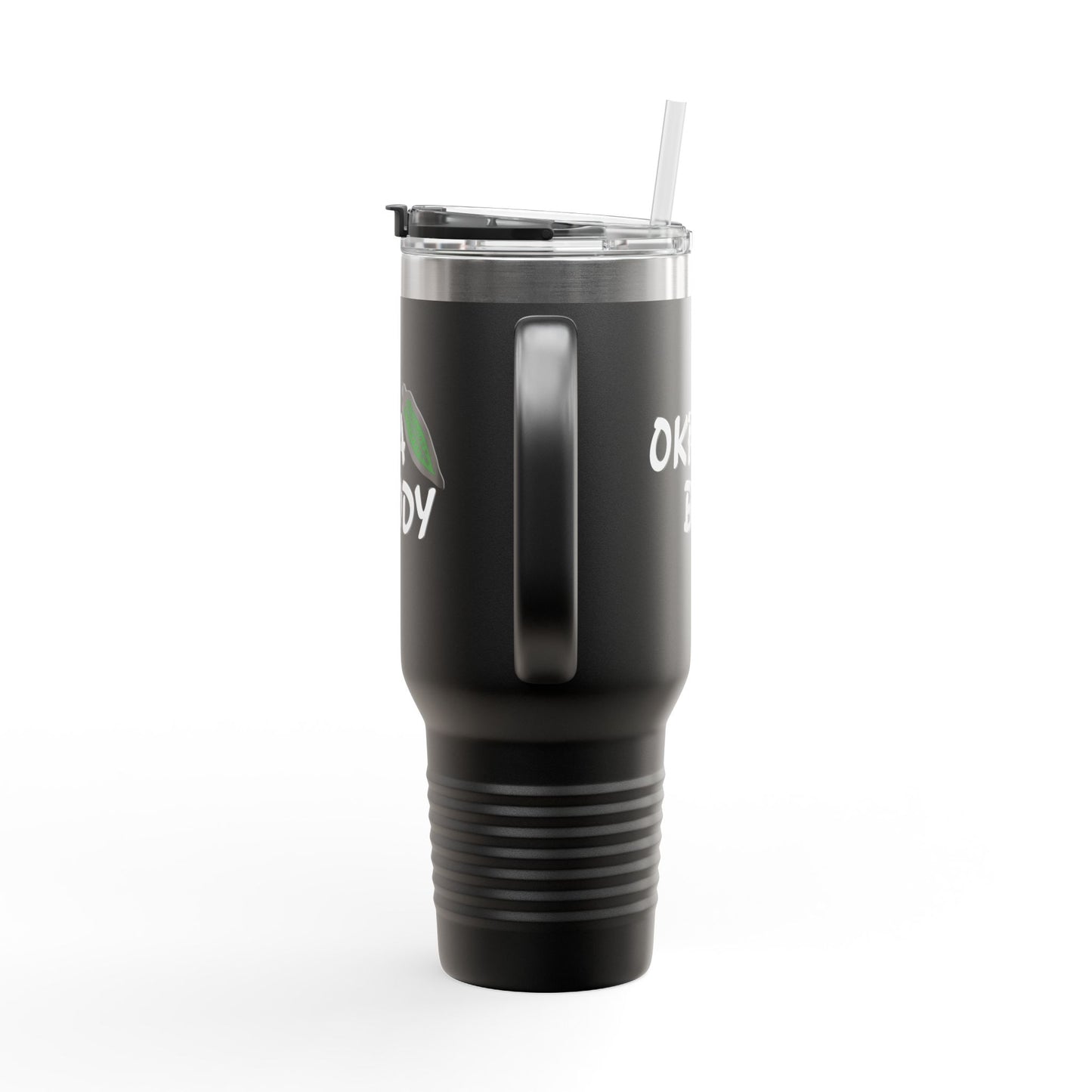 40oz Insulated Travel Mug — 'Okra Body' Stainless Tumbler with Handle & Straw
