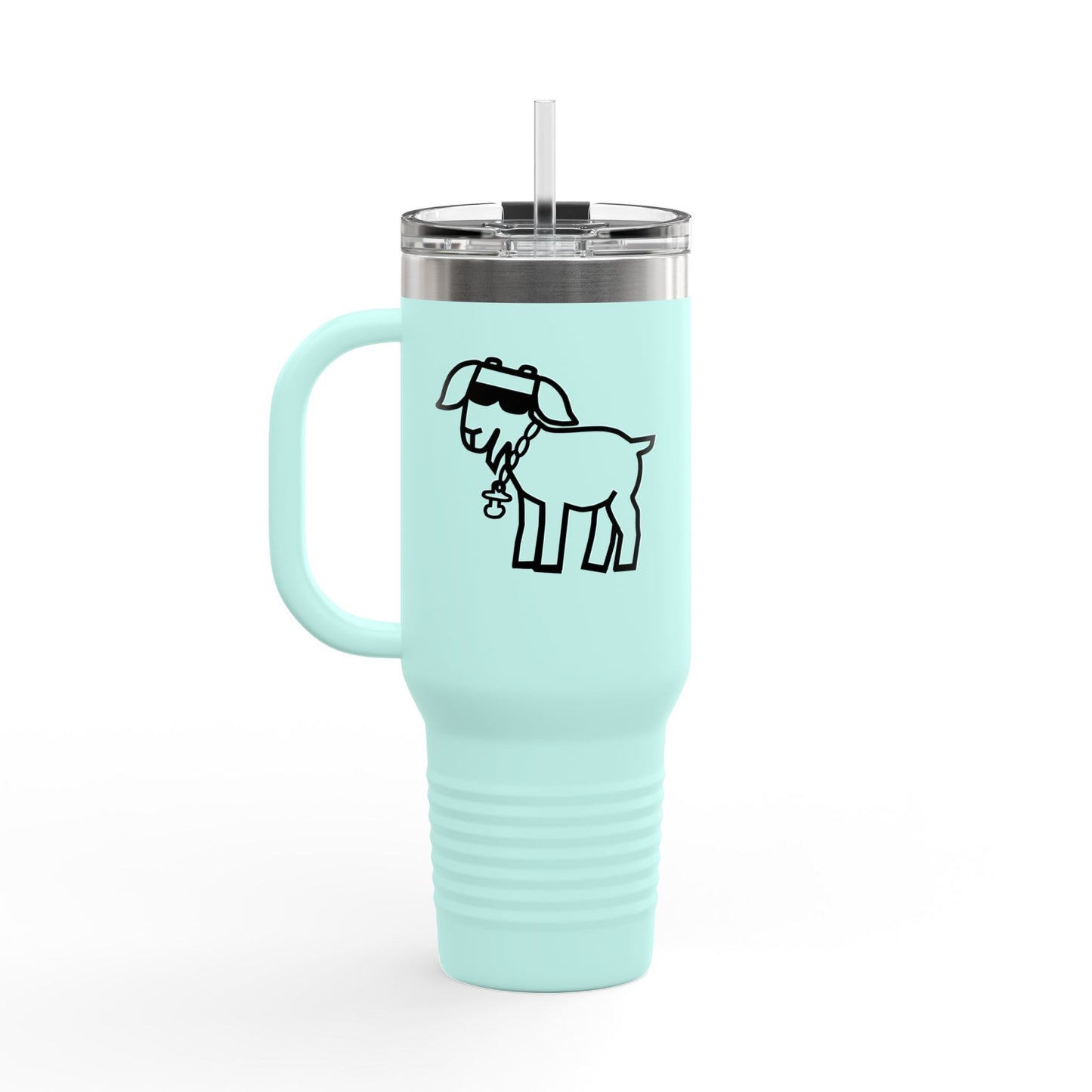 40oz Insulated Travel Mug — Island Kid Mascot Stainless Tumbler with Handle & Straw