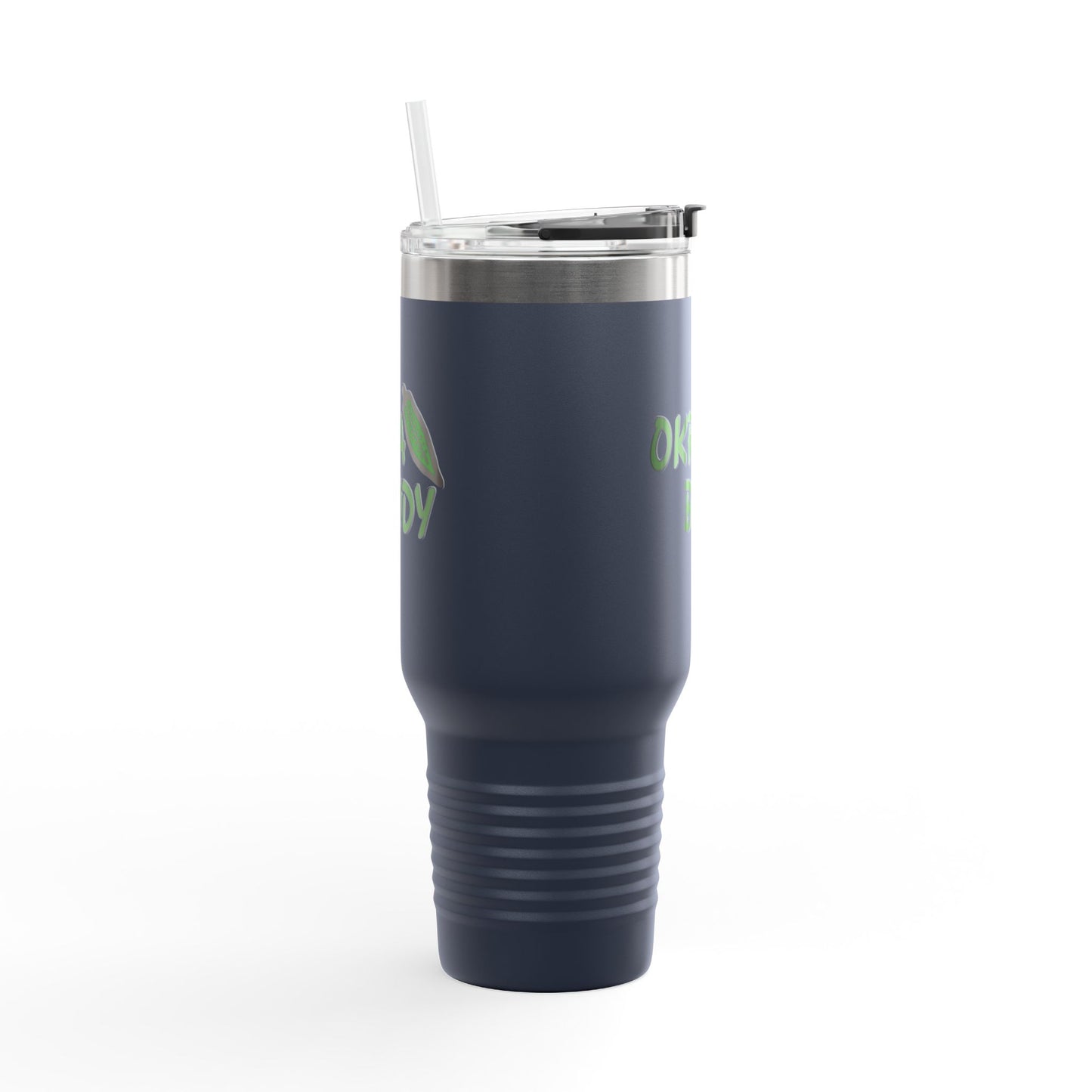 40oz Insulated Travel Mug — 'Okra Body' Stainless Tumbler with Handle & Straw