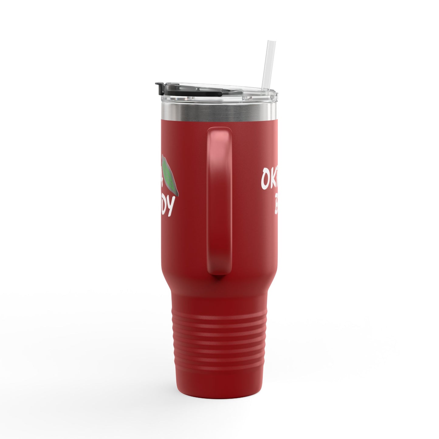 40oz Insulated Travel Mug — 'Okra Body' Stainless Tumbler with Handle & Straw