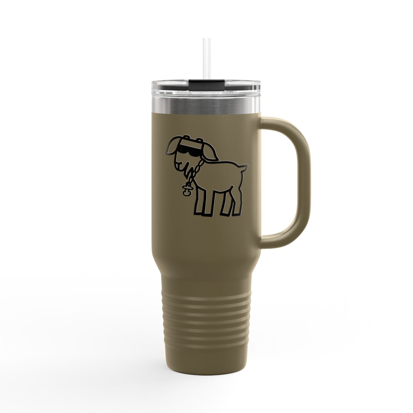 40oz Insulated Travel Mug — Island Kid Mascot Stainless Tumbler with Handle & Straw