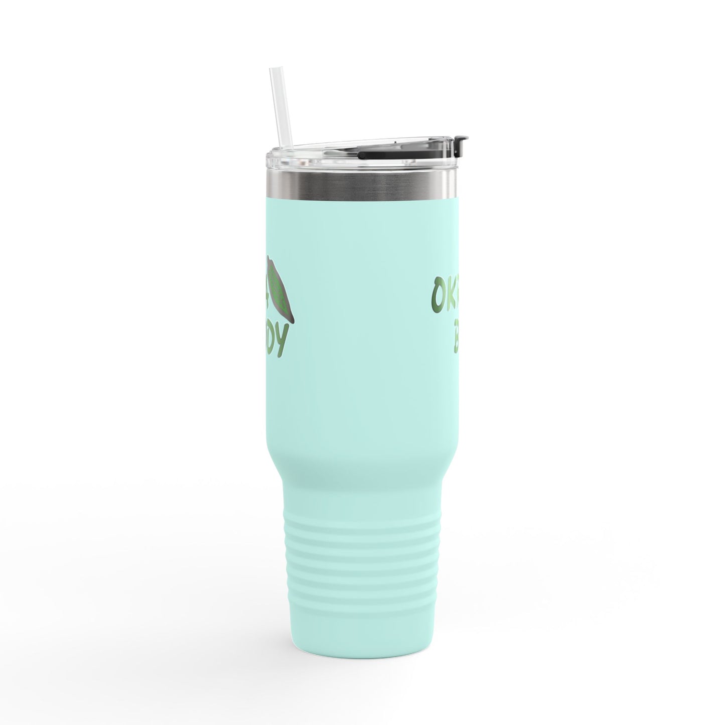 40oz Insulated Travel Mug — 'Okra Body' Stainless Tumbler with Handle & Straw