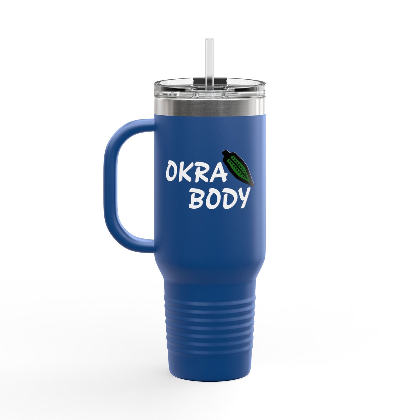 40oz Insulated Travel Mug — 'Okra Body' Stainless Tumbler with Handle & Straw