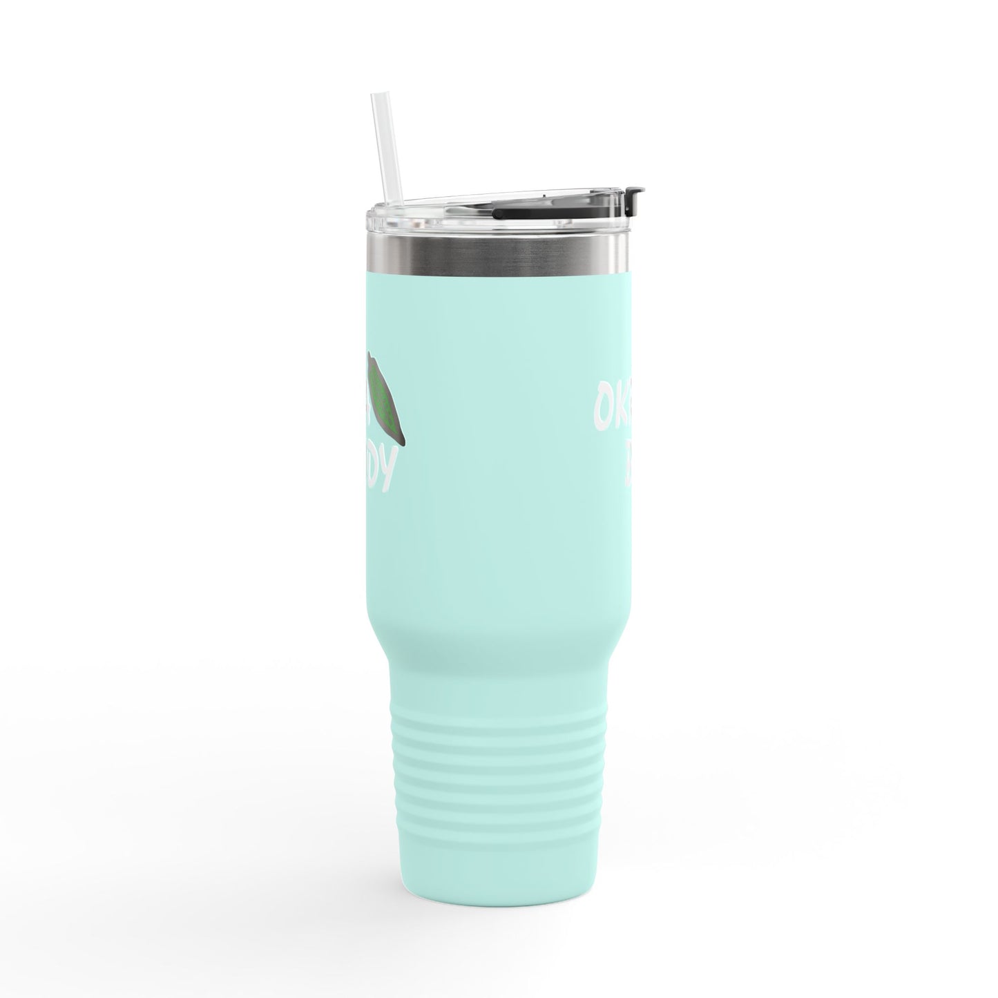 40oz Insulated Travel Mug — 'Okra Body' Stainless Tumbler with Handle & Straw