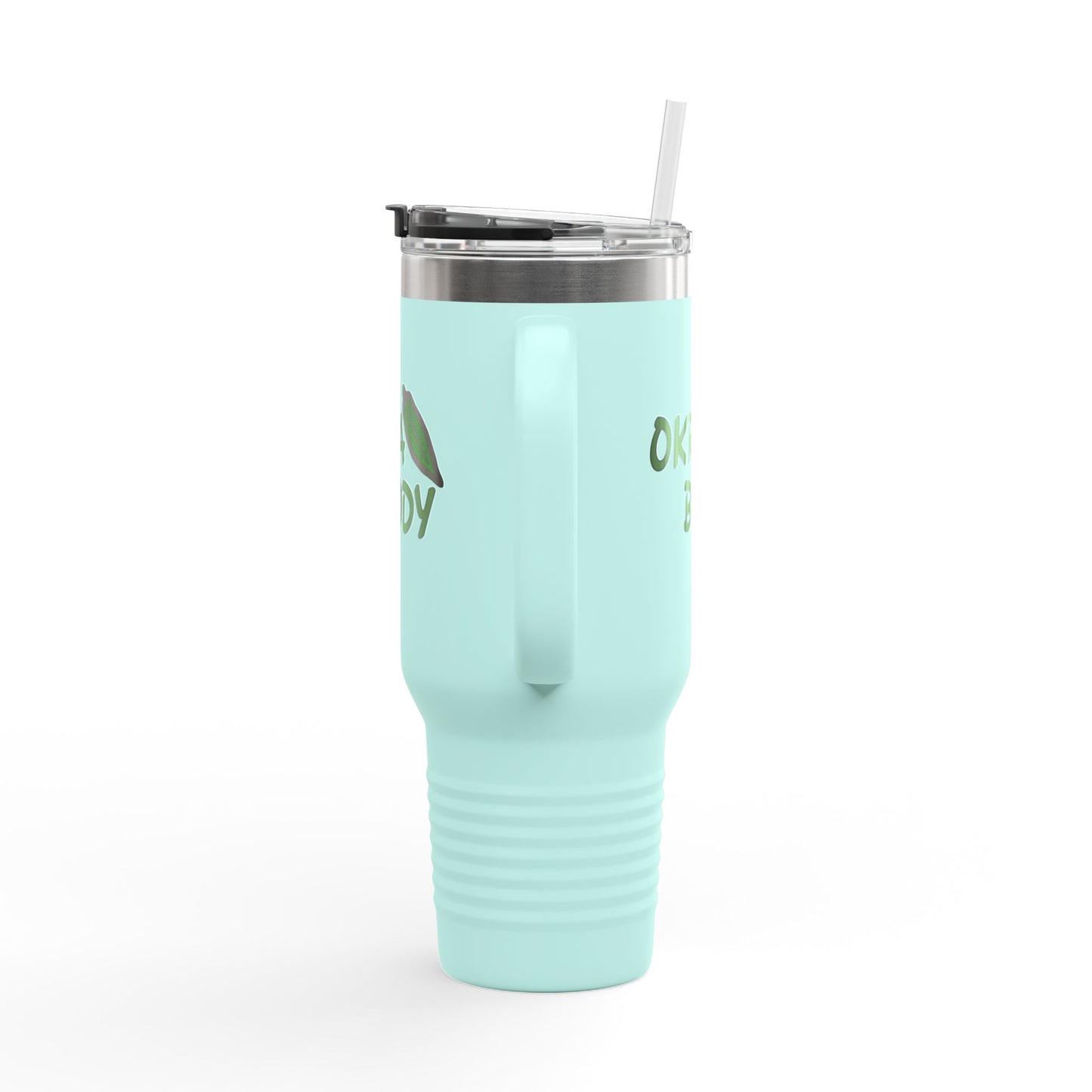 40oz Insulated Travel Mug — 'Okra Body' Stainless Tumbler with Handle & Straw