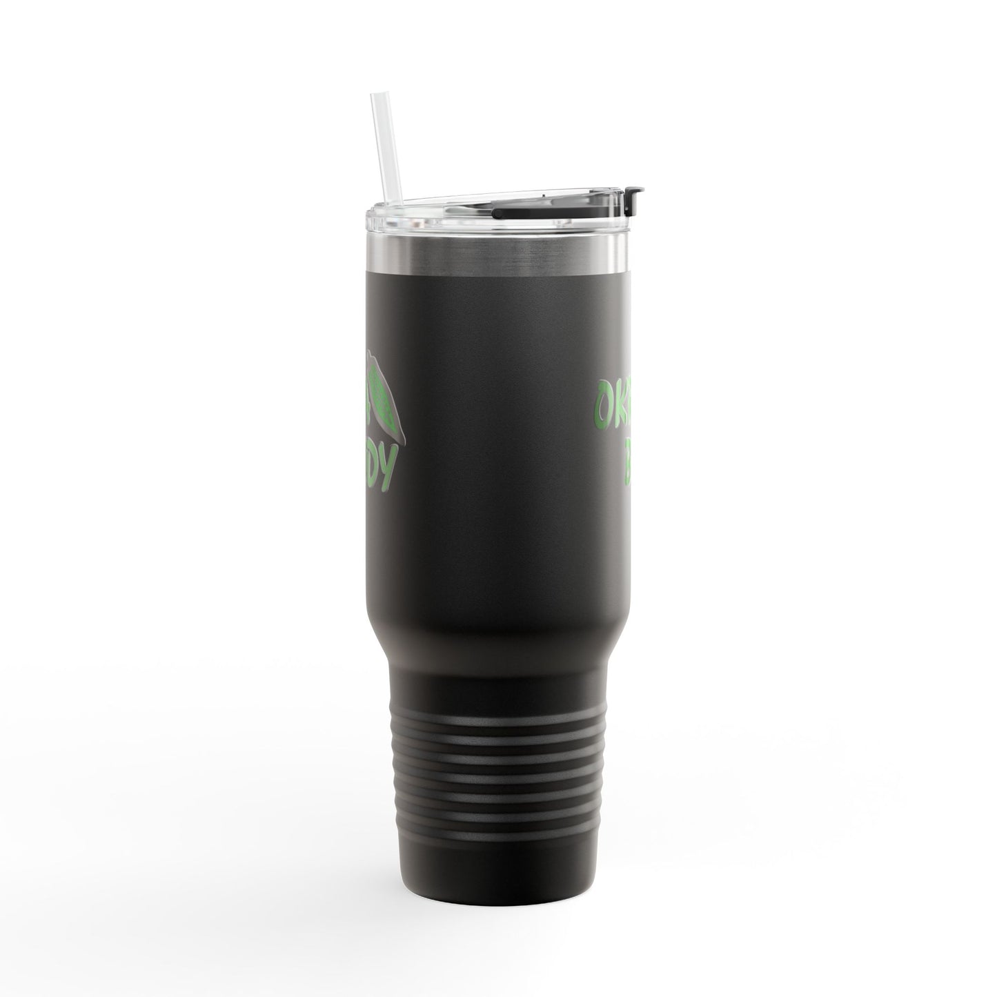 40oz Insulated Travel Mug — 'Okra Body' Stainless Tumbler with Handle & Straw