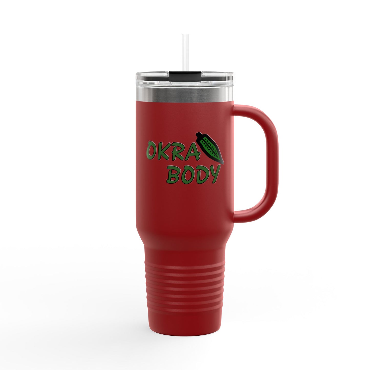 40oz Insulated Travel Mug — 'Okra Body' Stainless Tumbler with Handle & Straw