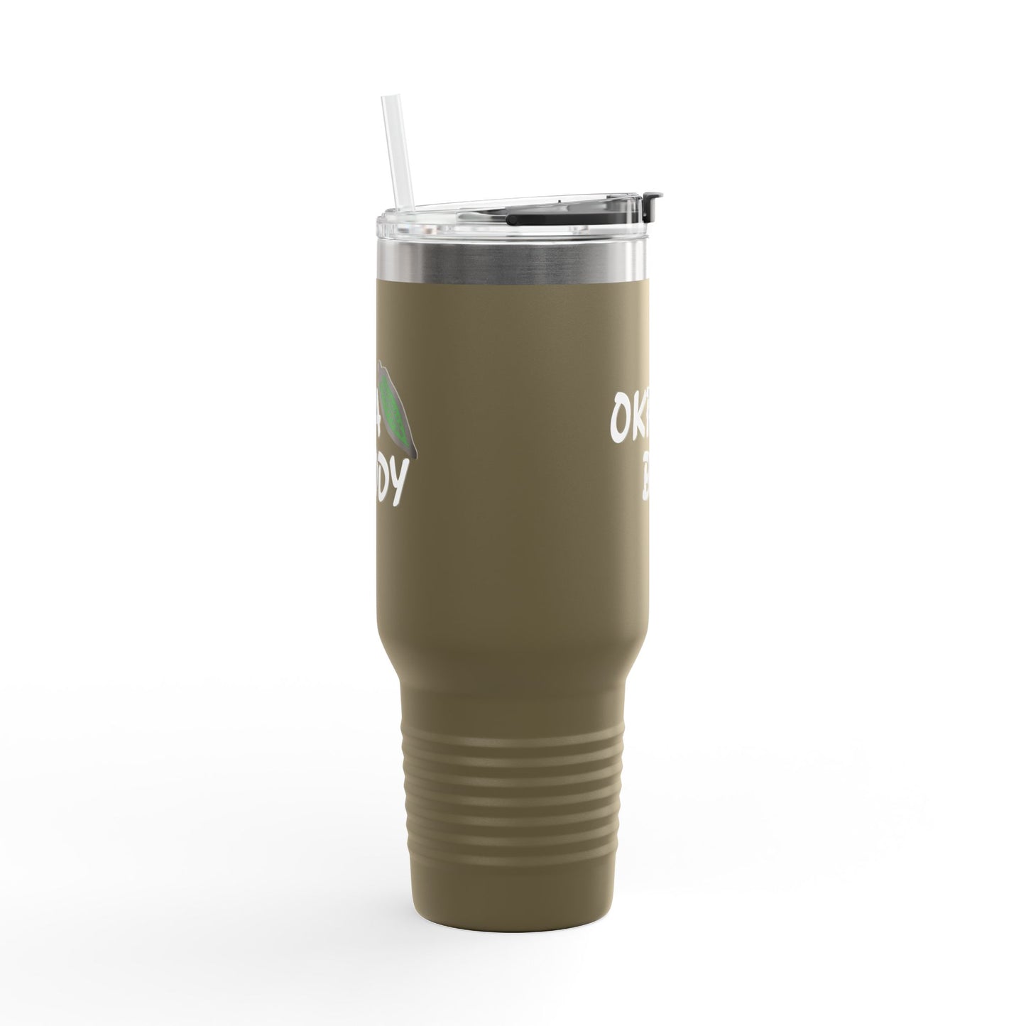 40oz Insulated Travel Mug — 'Okra Body' Stainless Tumbler with Handle & Straw
