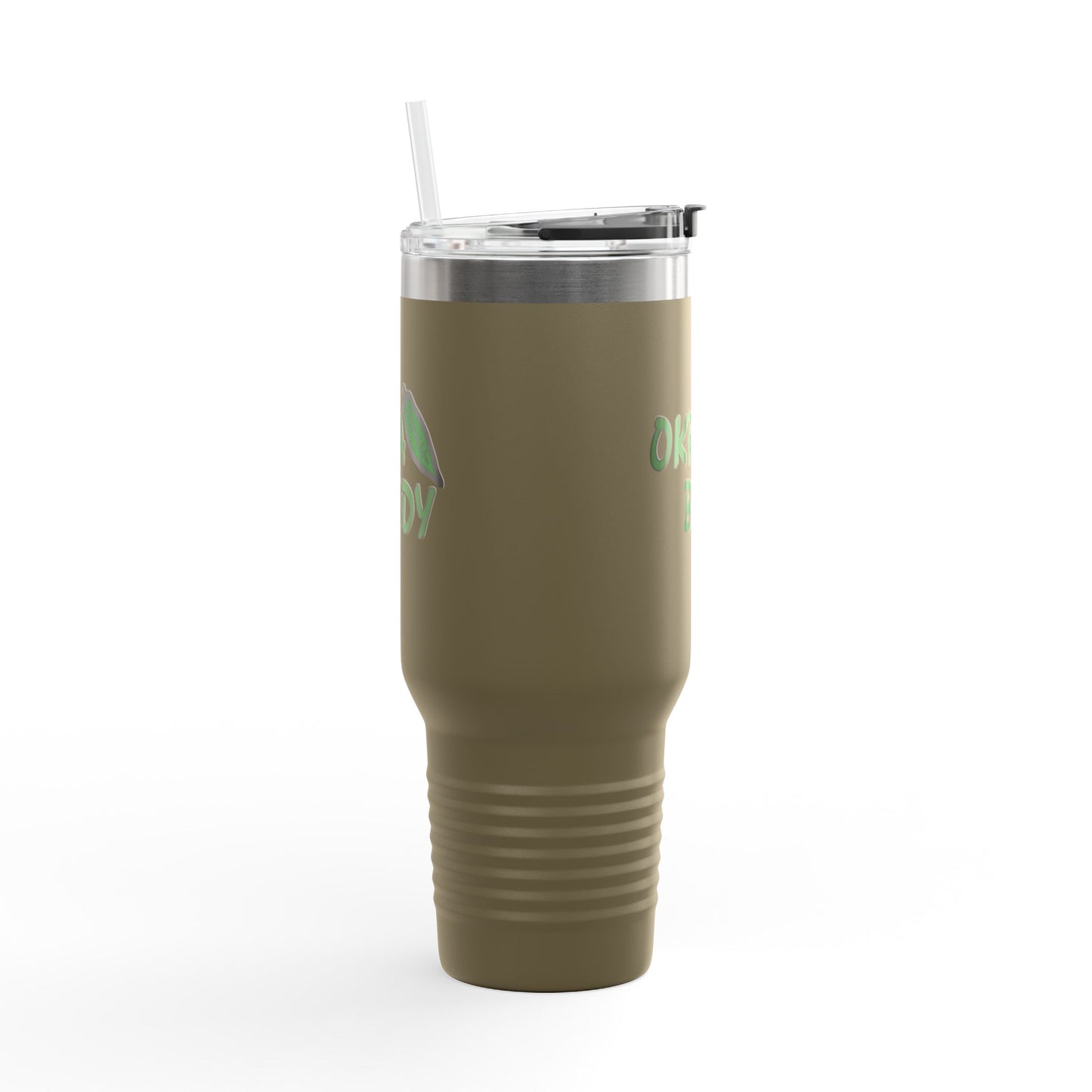 40oz Insulated Travel Mug — 'Okra Body' Stainless Tumbler with Handle & Straw