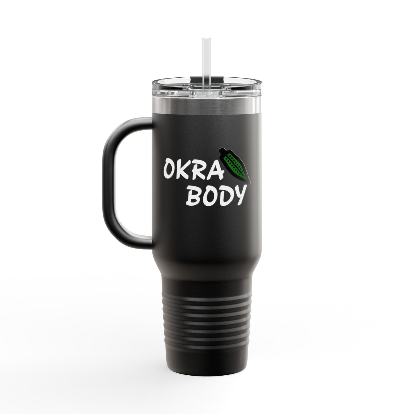40oz Insulated Travel Mug — 'Okra Body' Stainless Tumbler with Handle & Straw