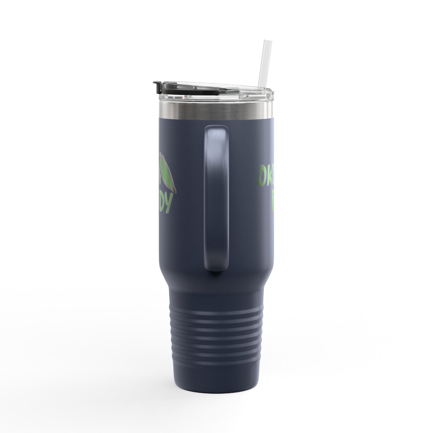 40oz Insulated Travel Mug — 'Okra Body' Stainless Tumbler with Handle & Straw