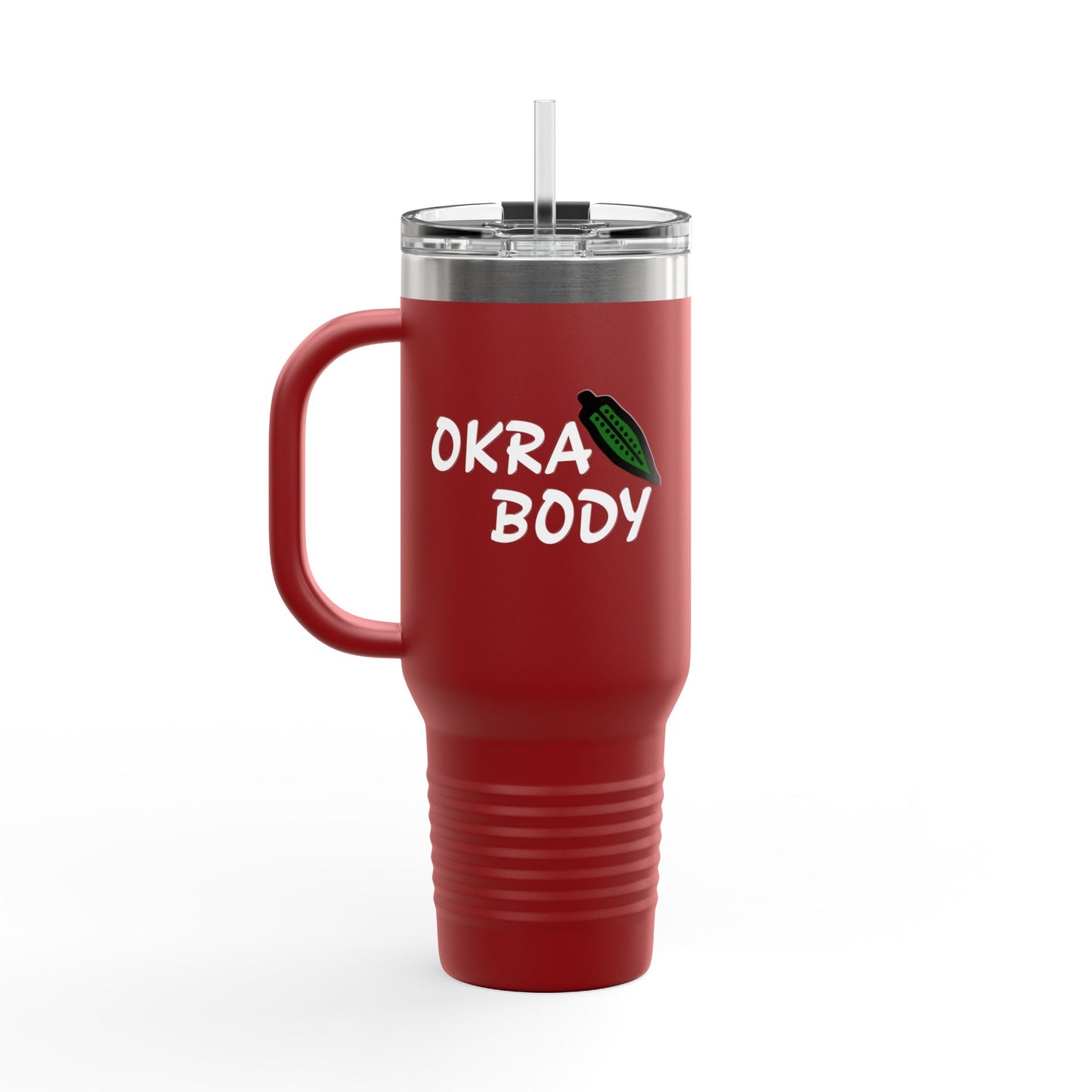 40oz Insulated Travel Mug — 'Okra Body' Stainless Tumbler with Handle & Straw