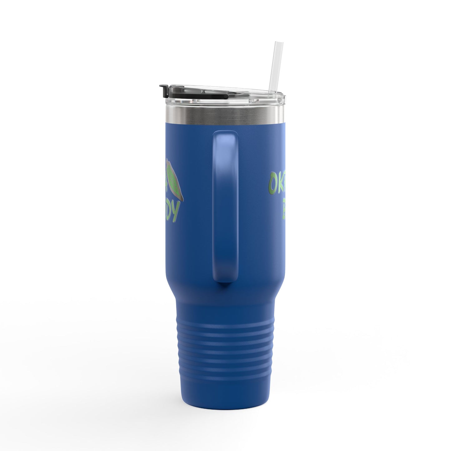 40oz Insulated Travel Mug — 'Okra Body' Stainless Tumbler with Handle & Straw