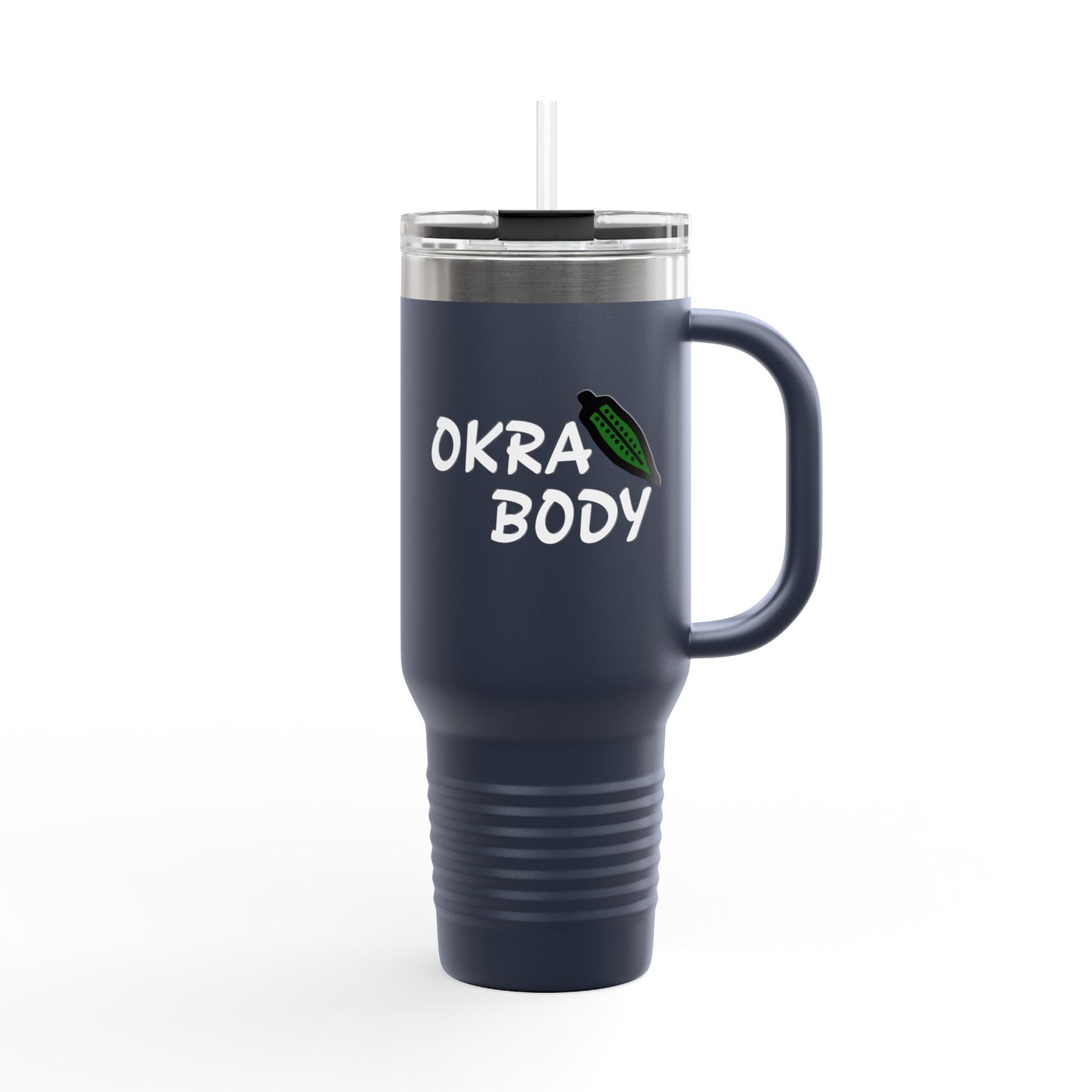 40oz Insulated Travel Mug — 'Okra Body' Stainless Tumbler with Handle & Straw