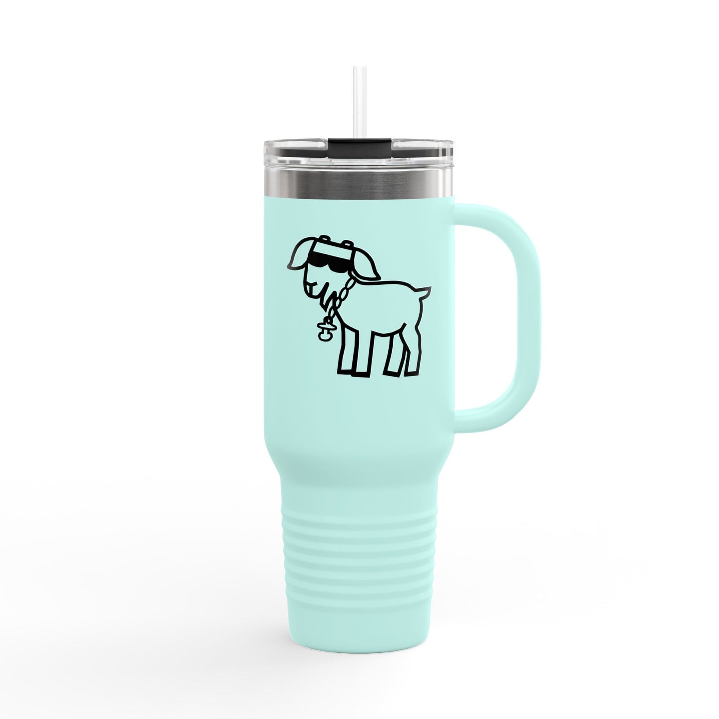 40oz Insulated Travel Mug — Island Kid Mascot Stainless Tumbler with Handle & Straw