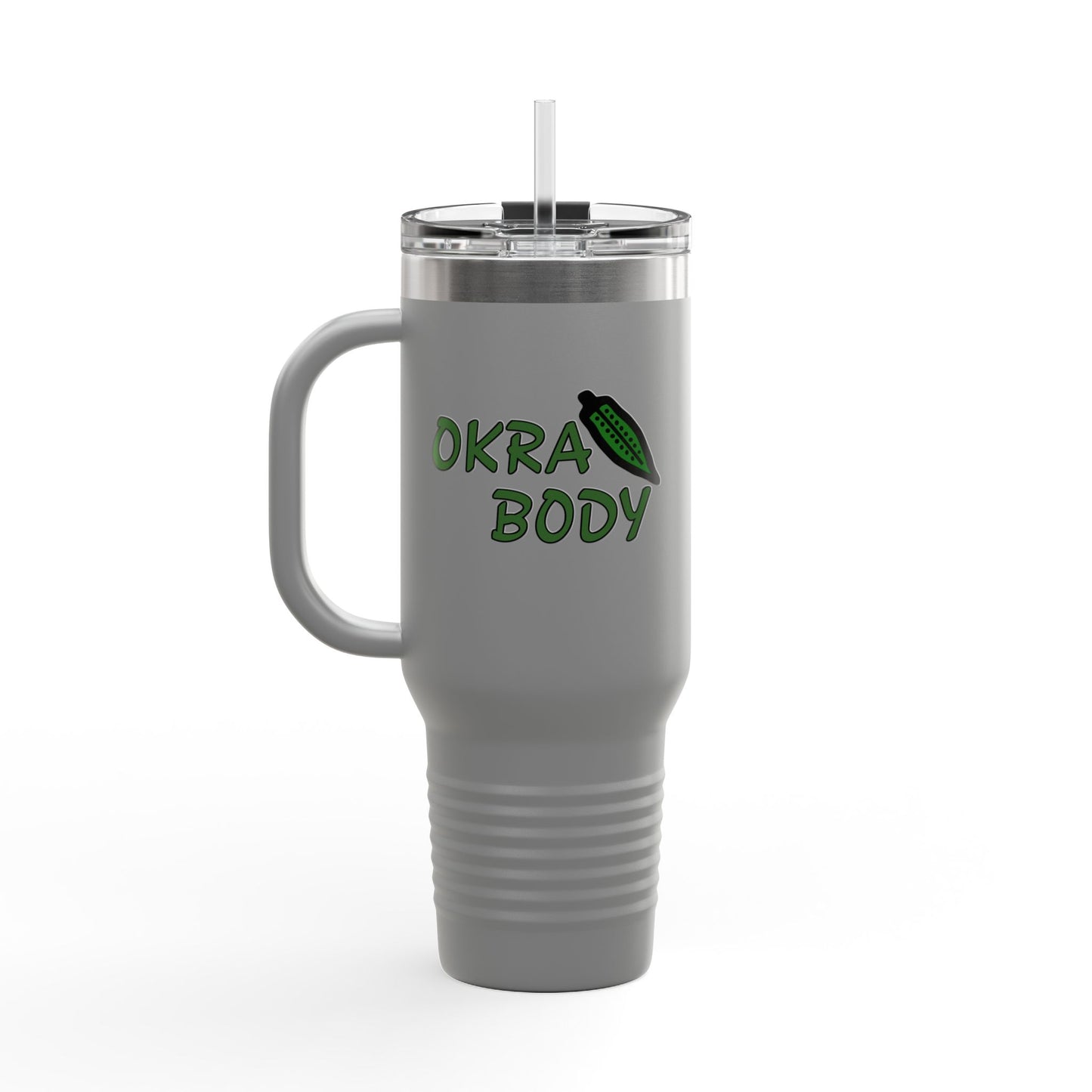 40oz Insulated Travel Mug — 'Okra Body' Stainless Tumbler with Handle & Straw