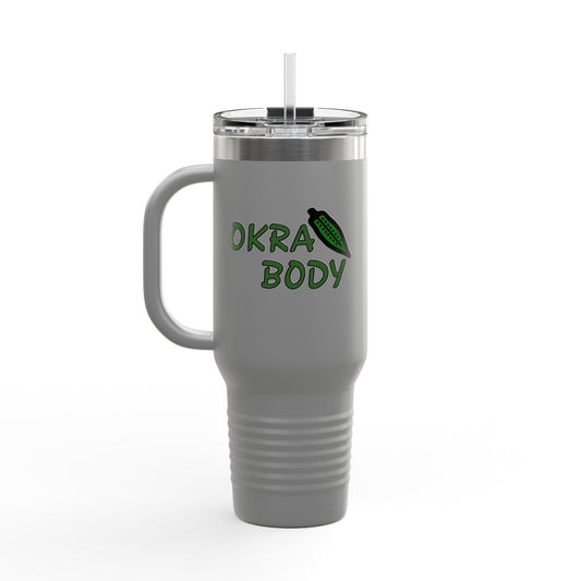 40oz Insulated Travel Mug — 'Okra Body' Stainless Tumbler with Handle & Straw
