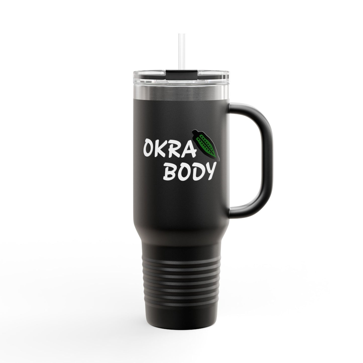 40oz Insulated Travel Mug — 'Okra Body' Stainless Tumbler with Handle & Straw