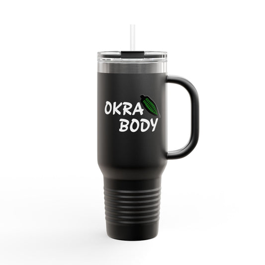 40oz Insulated Travel Mug — 'Okra Body' Stainless Tumbler with Handle & Straw