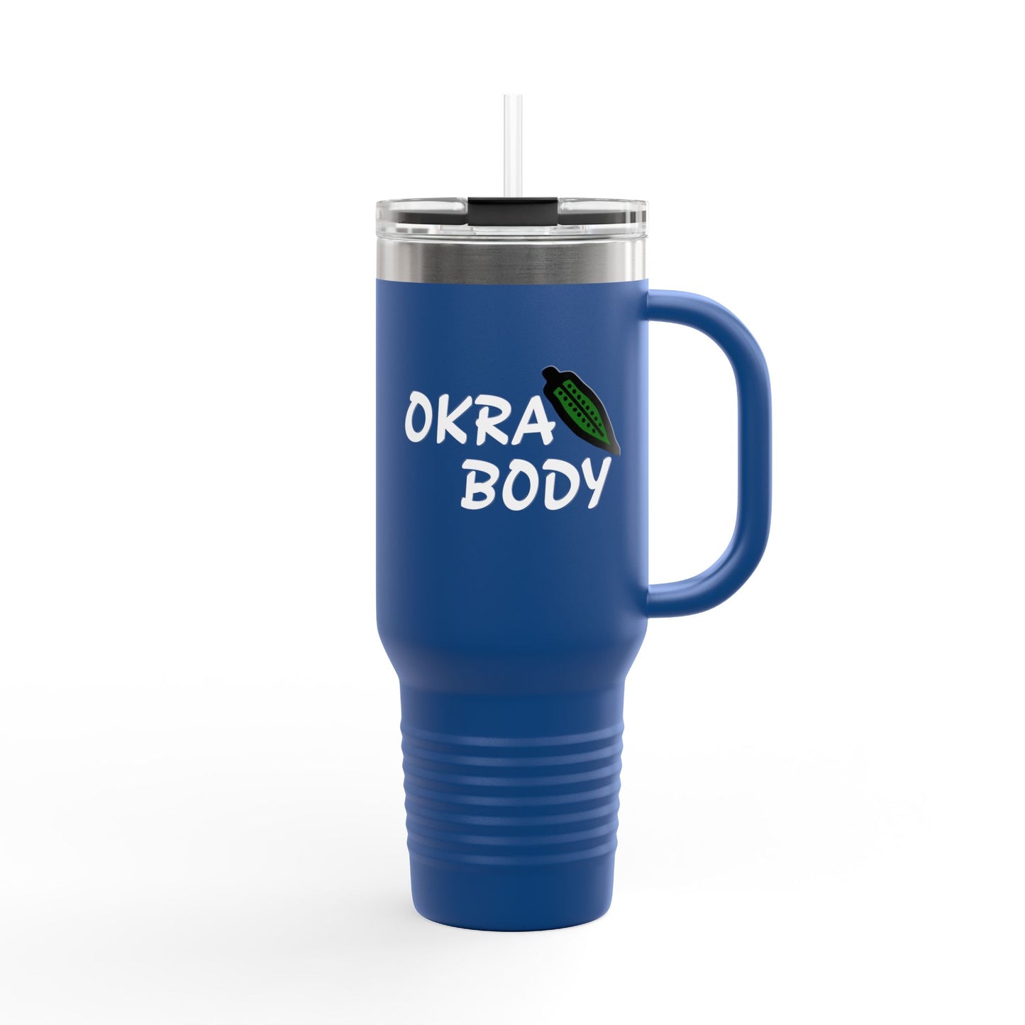 40oz Insulated Travel Mug — 'Okra Body' Stainless Tumbler with Handle & Straw